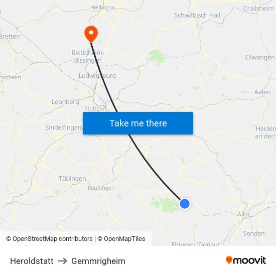 Heroldstatt to Gemmrigheim map