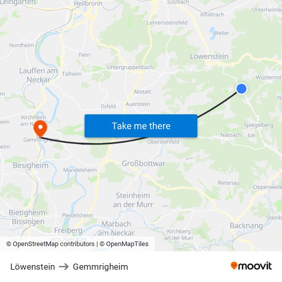 Löwenstein to Gemmrigheim map