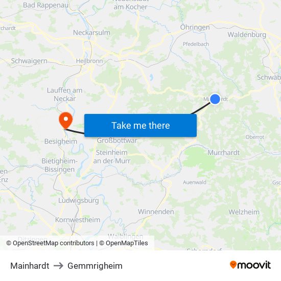 Mainhardt to Gemmrigheim map