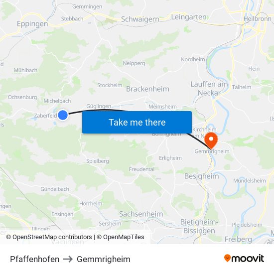 Pfaffenhofen to Gemmrigheim map