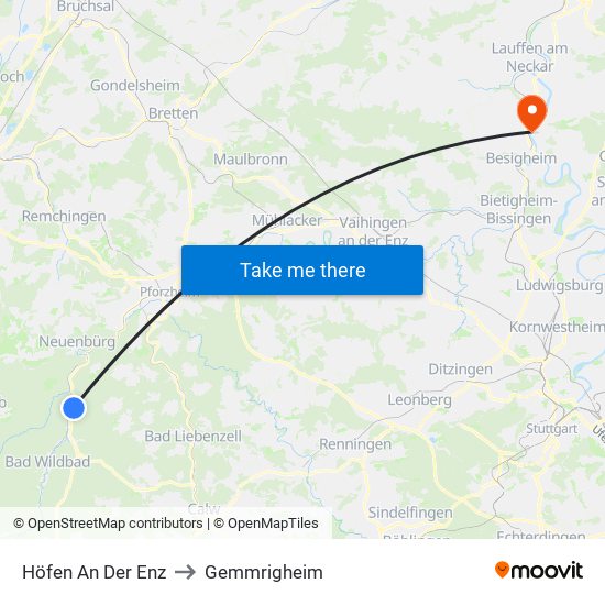 Höfen An Der Enz to Gemmrigheim map