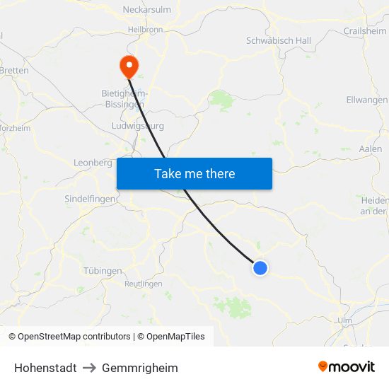 Hohenstadt to Gemmrigheim map