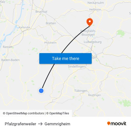 Pfalzgrafenweiler to Gemmrigheim map