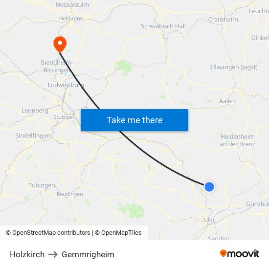 Holzkirch to Gemmrigheim map