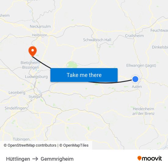 Hüttlingen to Gemmrigheim map