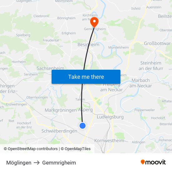 Möglingen to Gemmrigheim map