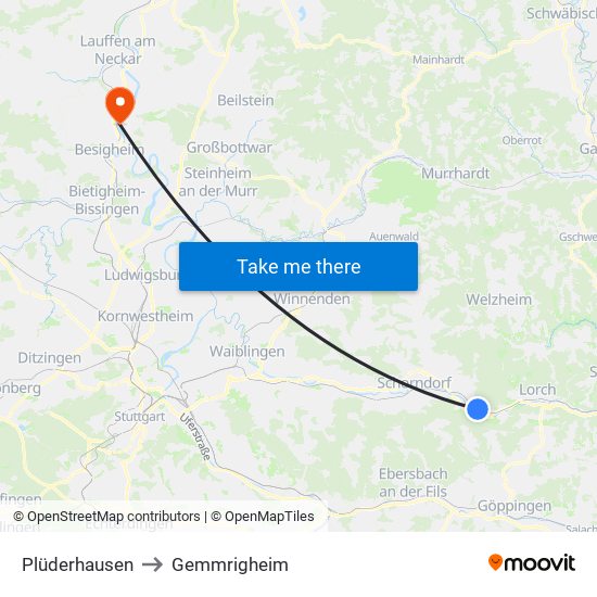 Plüderhausen to Gemmrigheim map