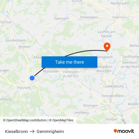 Kieselbronn to Gemmrigheim map