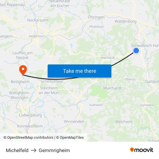 Michelfeld to Gemmrigheim map