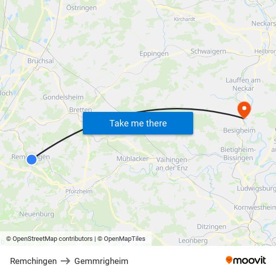 Remchingen to Gemmrigheim map