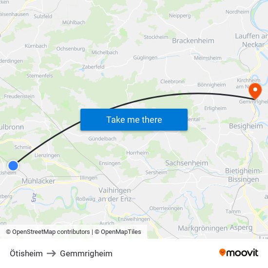Ötisheim to Gemmrigheim map