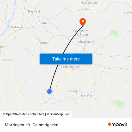 Mötzingen to Gemmrigheim map