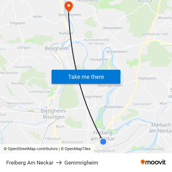 Freiberg Am Neckar to Gemmrigheim map