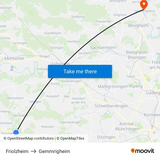 Friolzheim to Gemmrigheim map