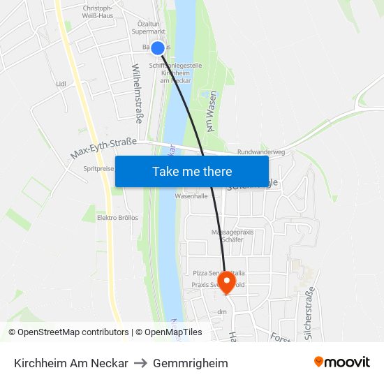 Kirchheim Am Neckar to Gemmrigheim map