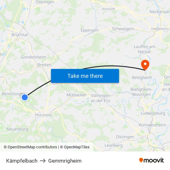 Kämpfelbach to Gemmrigheim map