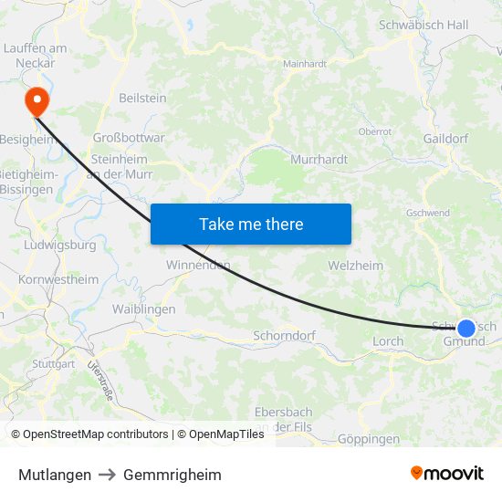 Mutlangen to Gemmrigheim map