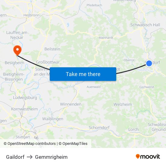 Gaildorf to Gemmrigheim map