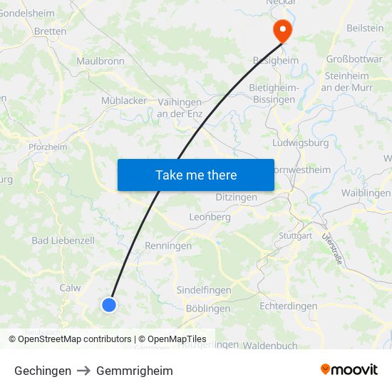 Gechingen to Gemmrigheim map