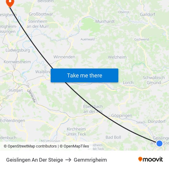 Geislingen An Der Steige to Gemmrigheim map