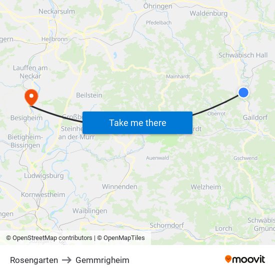 Rosengarten to Gemmrigheim map