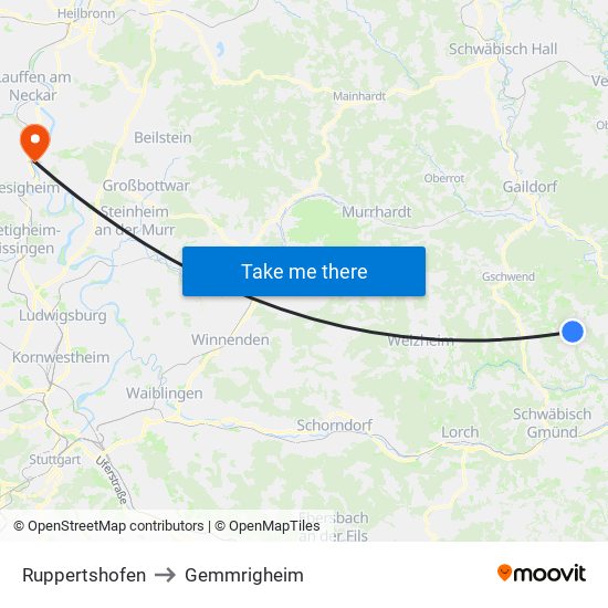 Ruppertshofen to Gemmrigheim map