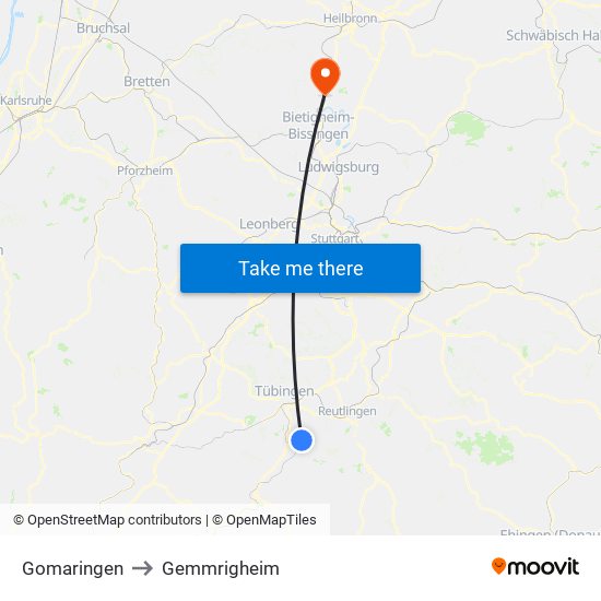 Gomaringen to Gemmrigheim map