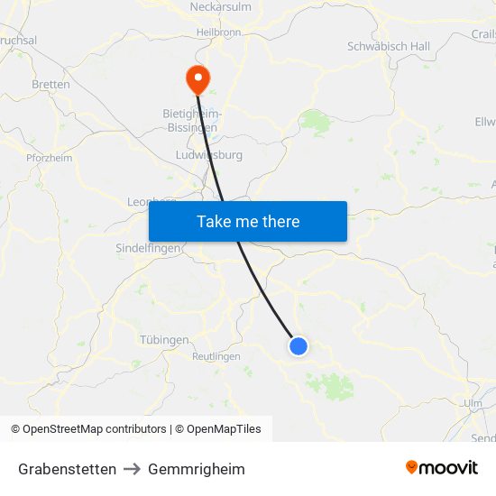 Grabenstetten to Gemmrigheim map