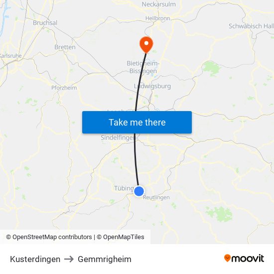 Kusterdingen to Gemmrigheim map