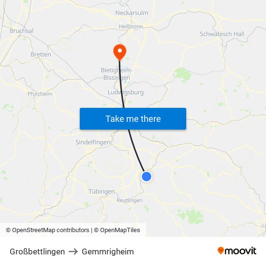 Großbettlingen to Gemmrigheim map