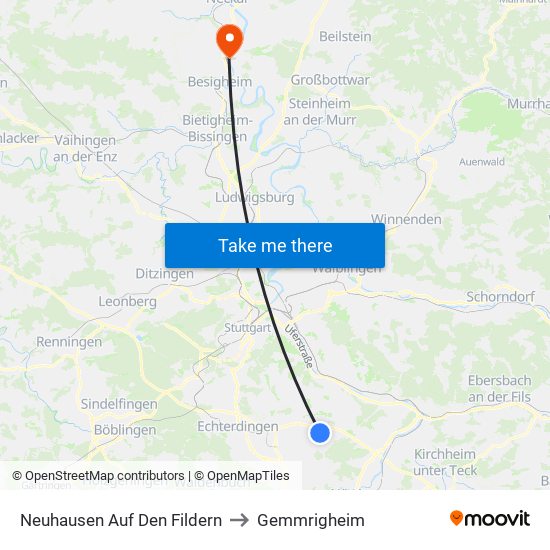 Neuhausen Auf Den Fildern to Gemmrigheim map
