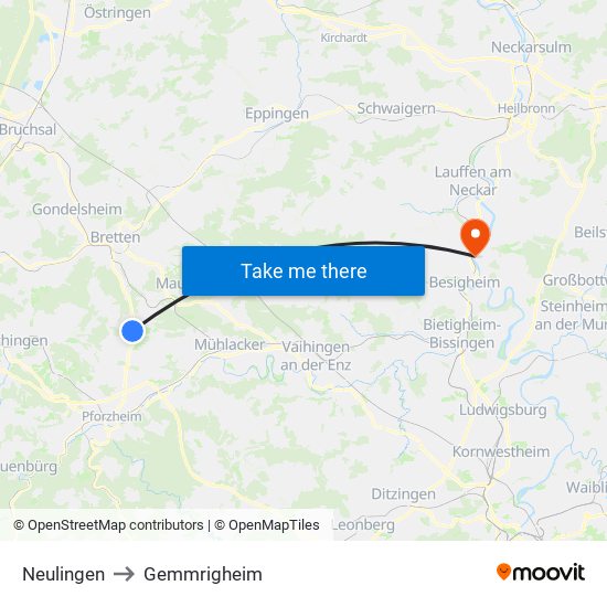 Neulingen to Gemmrigheim map