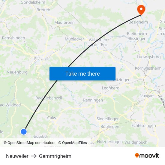 Neuweiler to Gemmrigheim map