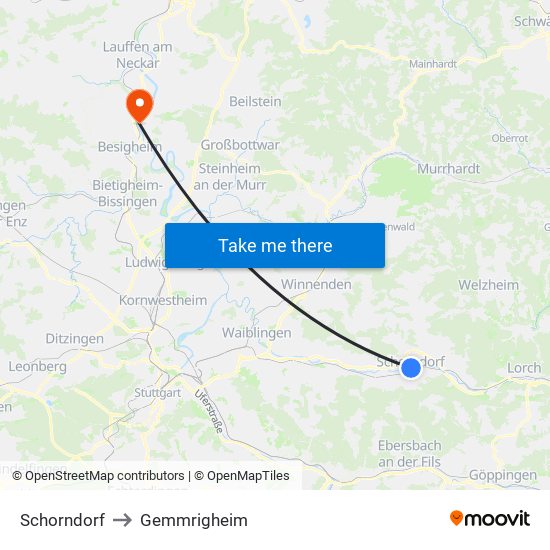 Schorndorf to Gemmrigheim map