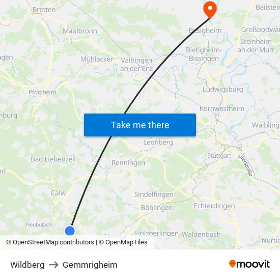 Wildberg to Gemmrigheim map