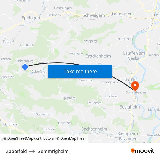 Zaberfeld to Gemmrigheim map