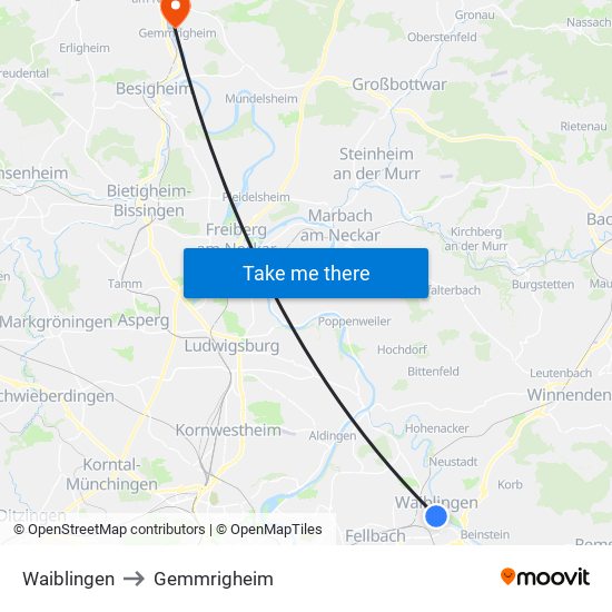 Waiblingen to Gemmrigheim map