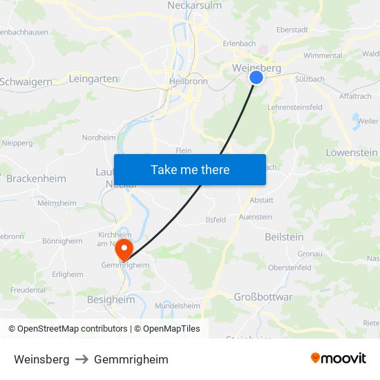 Weinsberg to Gemmrigheim map