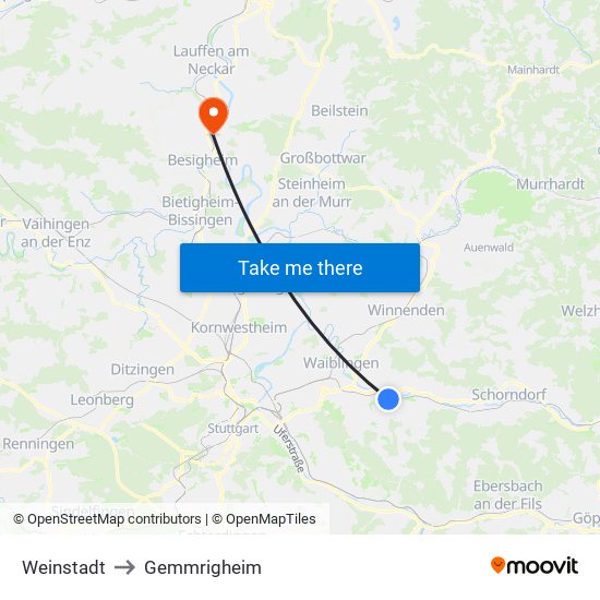 Weinstadt to Gemmrigheim map