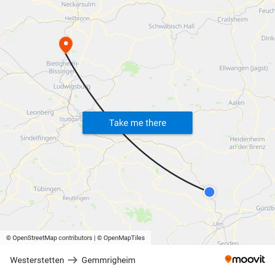 Westerstetten to Gemmrigheim map
