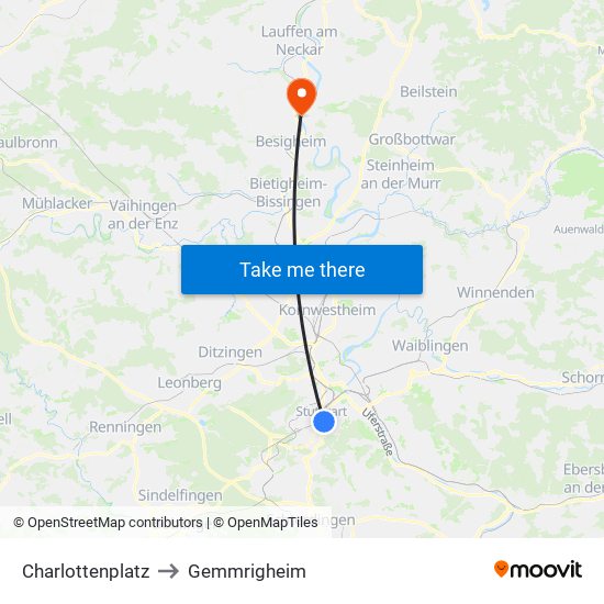 Charlottenplatz to Gemmrigheim map