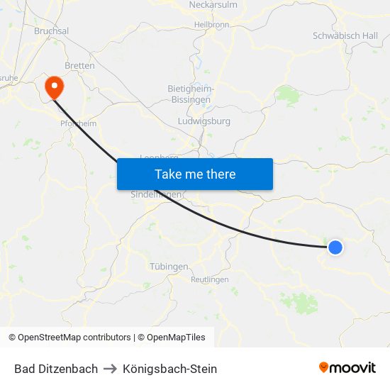 Bad Ditzenbach to Königsbach-Stein map