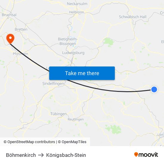 Böhmenkirch to Königsbach-Stein map