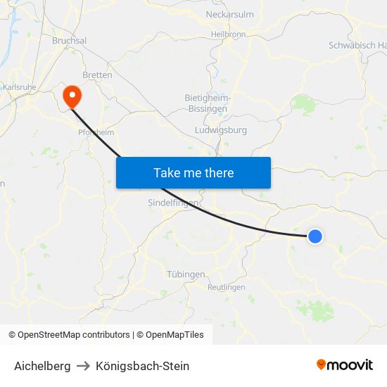 Aichelberg to Königsbach-Stein map