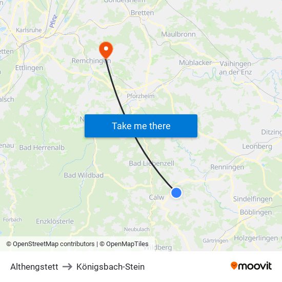 Althengstett to Königsbach-Stein map