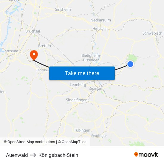Auenwald to Königsbach-Stein map