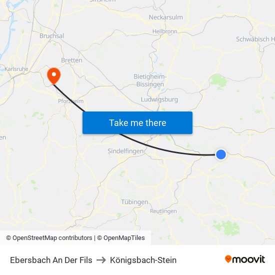 Ebersbach An Der Fils to Königsbach-Stein map