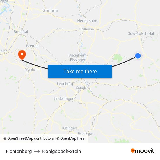 Fichtenberg to Königsbach-Stein map