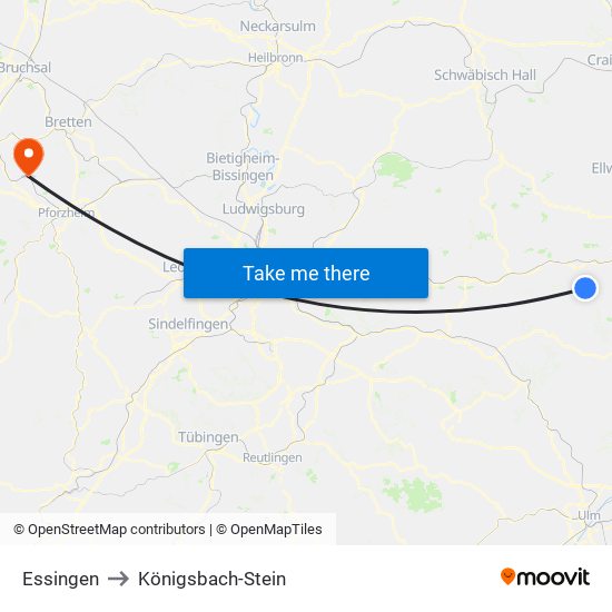 Essingen to Königsbach-Stein map