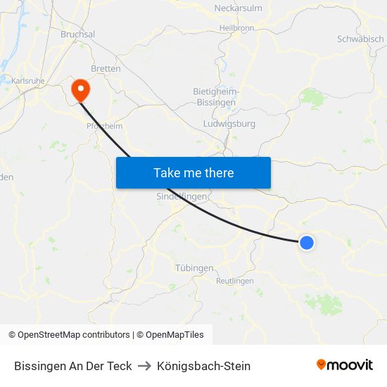 Bissingen An Der Teck to Königsbach-Stein map